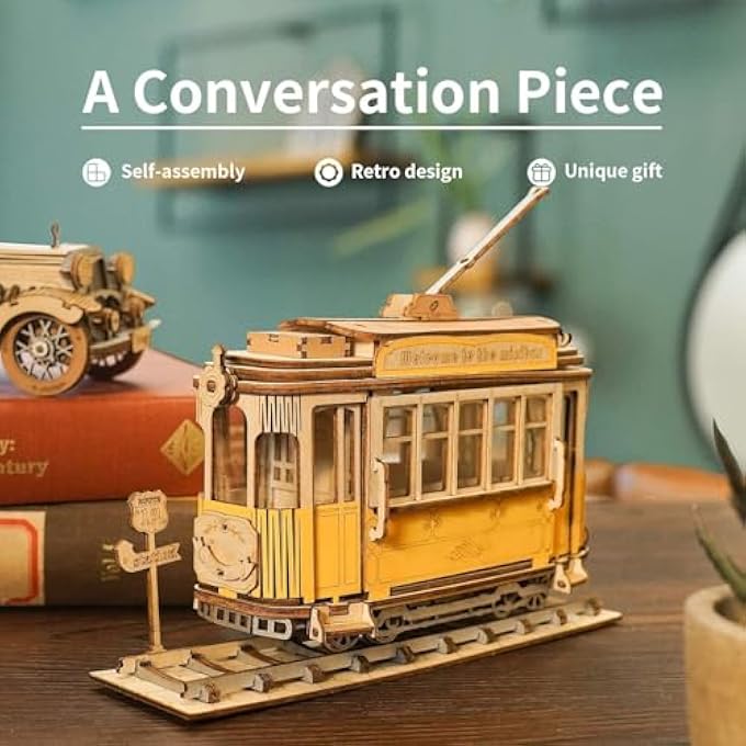 TRAM 3D WOODEN PUZZLE WOODEN MODEL BUILDING KIT PUZZLE GAMES WOODEN MODEL KITS FOR ADULTS LASER CUT PUZZLE CRAFT SETS - Image 3